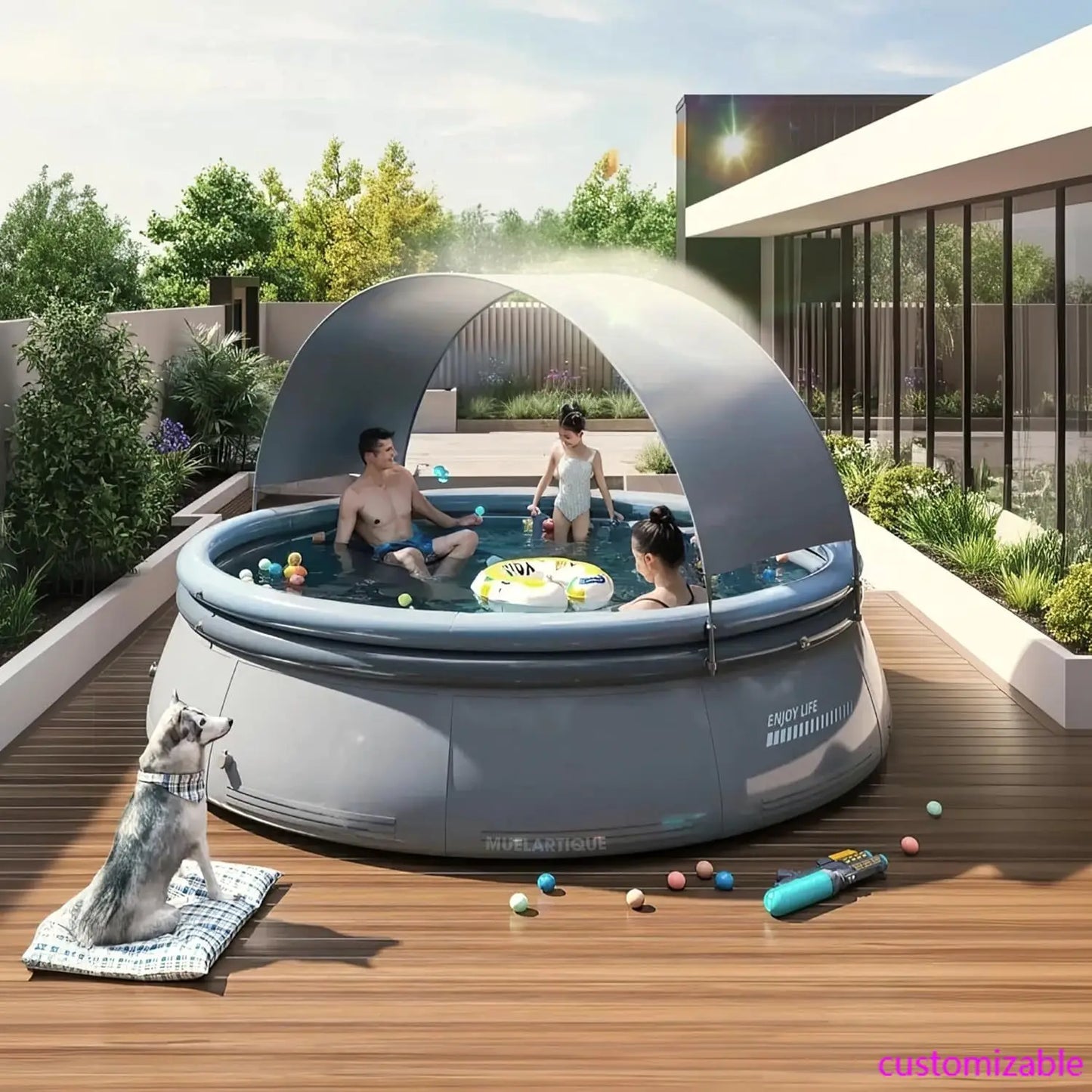 Inflatable Pool with Canopy, Large Inflatable Swimming Pool for Kids,Adult, Blowup Pools with Seats,Backrest.Durable Thickened