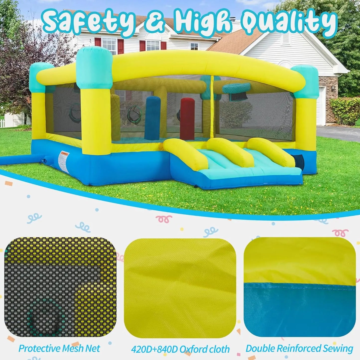 Big Bounce House,15 x 14.8 FT Inflatable Bounce Castle for Kids 3-12,Outdoor/Indoor Bouncy House with Blower,Slides,Obstacles,Tr