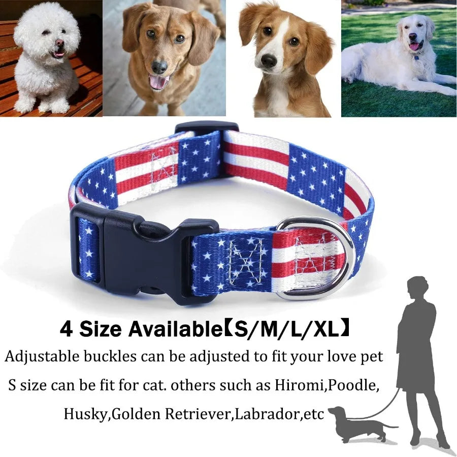 2PCS Cat Dog 4th of July Collar and Leash Set Pet Gift Adjtable Dogs American Flag Collars for Small to Large Pets Large