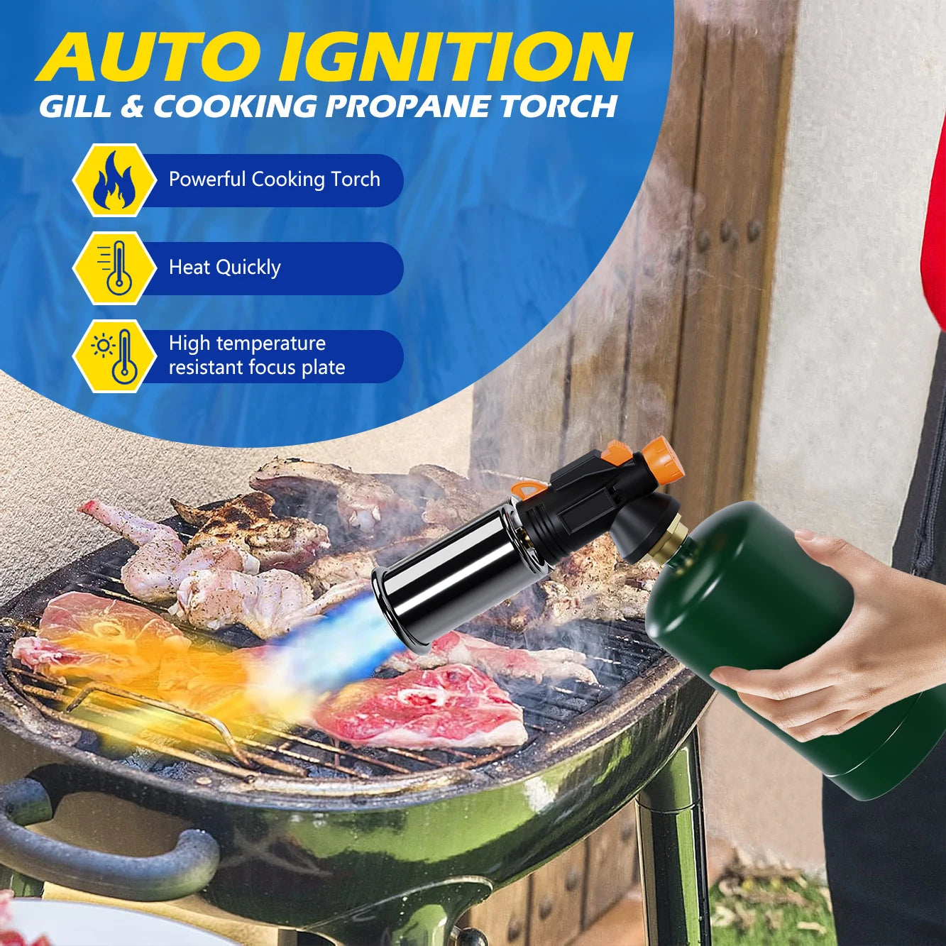 Powerful Grill & Cooking Propane Torch, Sous Vide, Campfire Starter, Adjustable Kitchen Torch for Searing Steak, BBQ, Welding