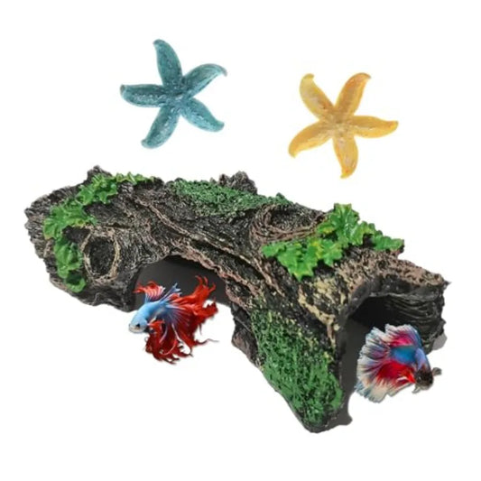 Starfish and Resin Hollow Tree Trunk Fish Tank Decorations Betta Fish Tank Accessories Aquarium Arments Hollow Tree x 1pc Fish