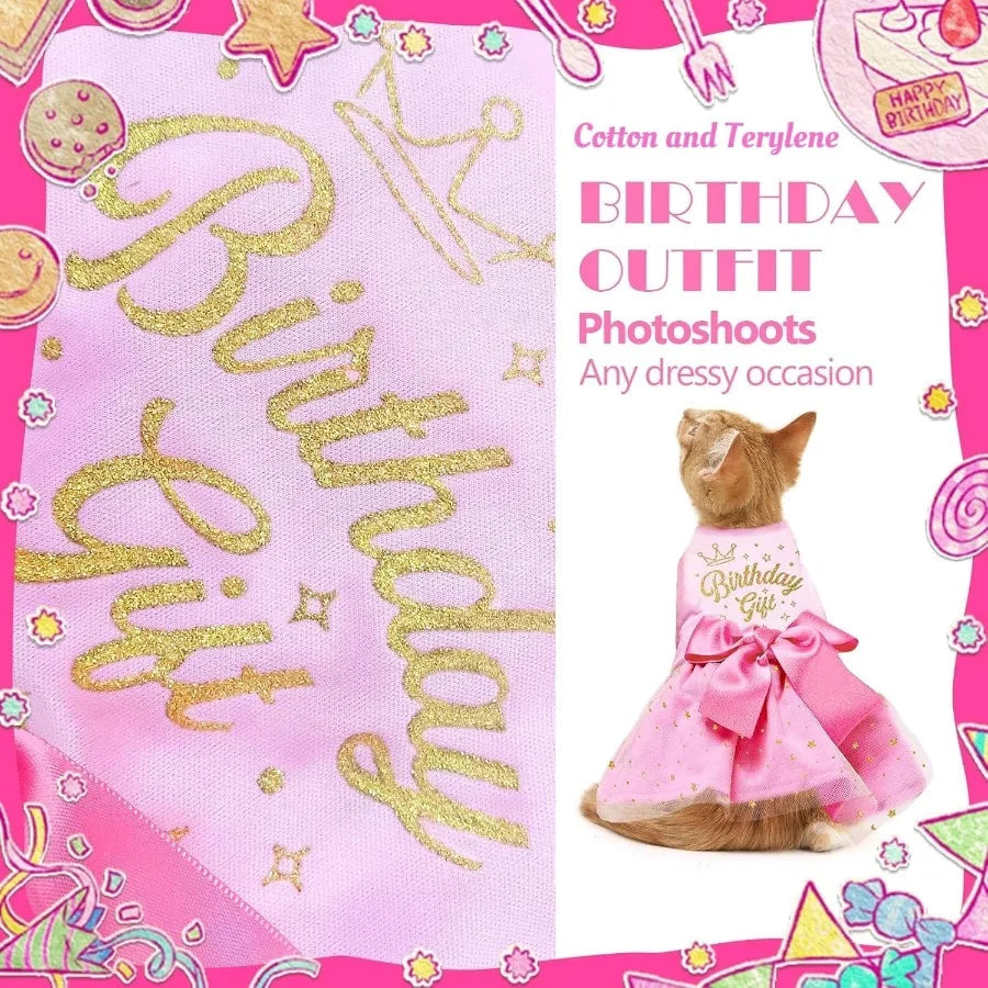 Birthday Dog Dress Princess Dog Dress Tulle Puppy irt Doggie Birthday Outfit Pink Clothes for Small Dogs Cat Pet Apparel Small