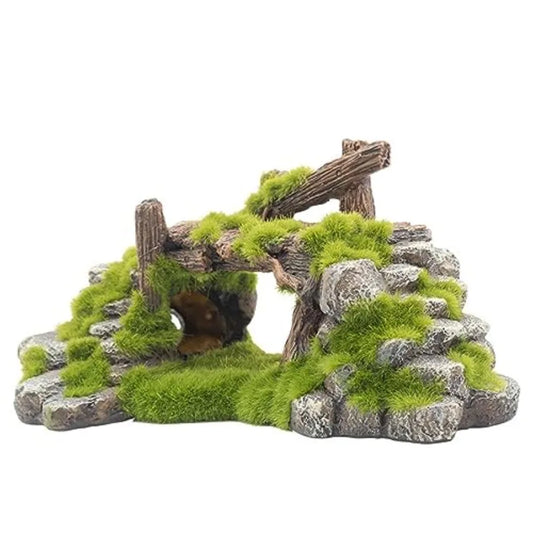 Aquarium Moss Rockery Stone Decoration Hollow Hideout House Ruins Cave Fish Tank Accessories Orment Tank Small Fish Hideaway