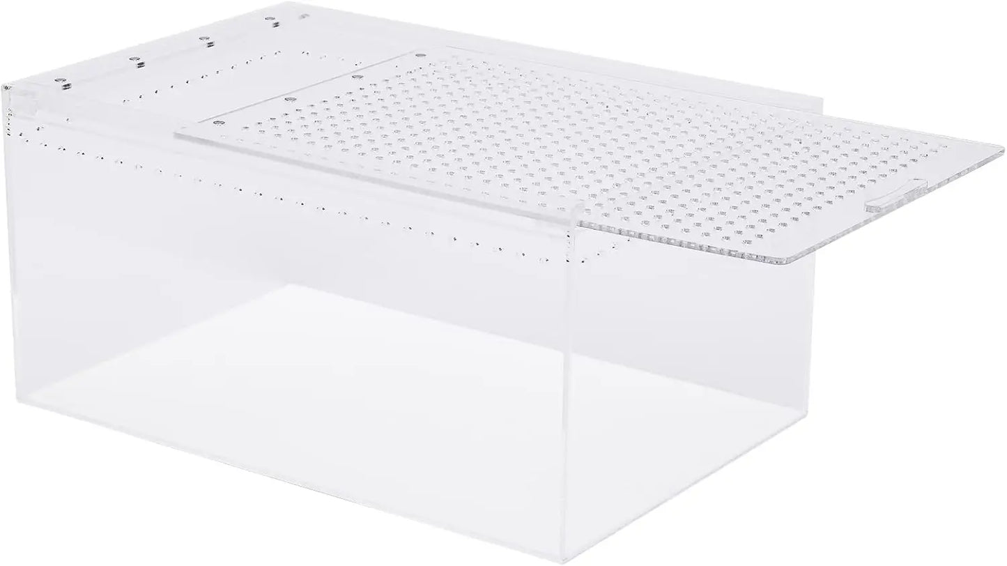 Magnetic Acrylic Large Enclosure 2.5 Gallon, 12x8x6 Inch Reptile Breeding Box Terrarium Cage Clear Acrylic Reptile Feeding Box