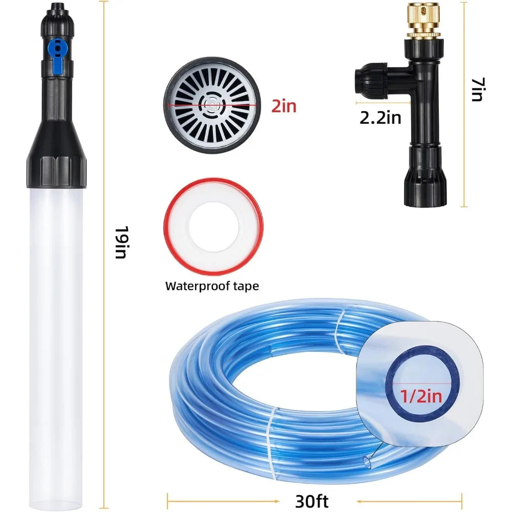 Gravel Vacuum for Aquarium Fish Tank Siphon Aquarium Water Changer with Three Metal Faucet Adapter and Long Hose 30 Feet