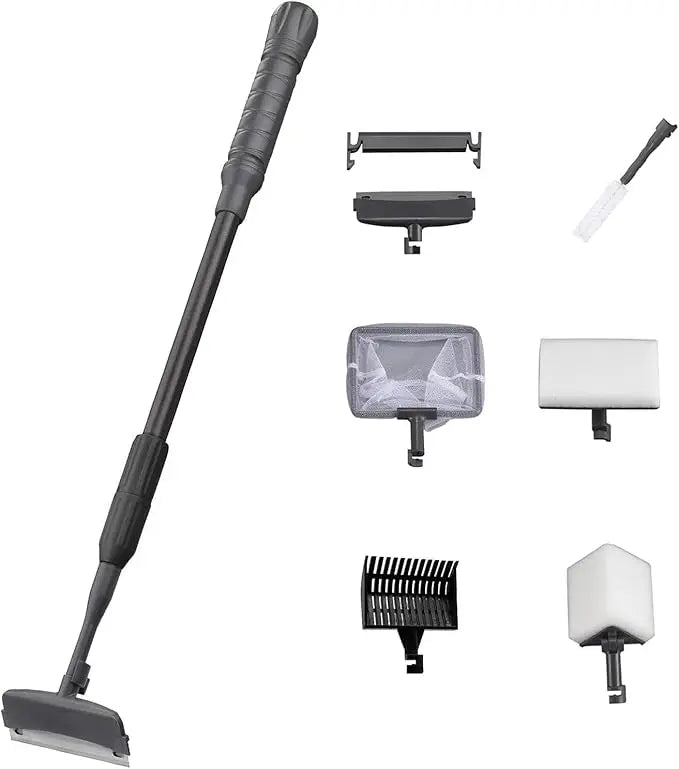 6IN1 Carbon Fiber Aquarium Cleaning Tools Long Handle Adjustable Length 20~36Inches Fish Tank Cleaner Kit Alage Scraper Scrubbe