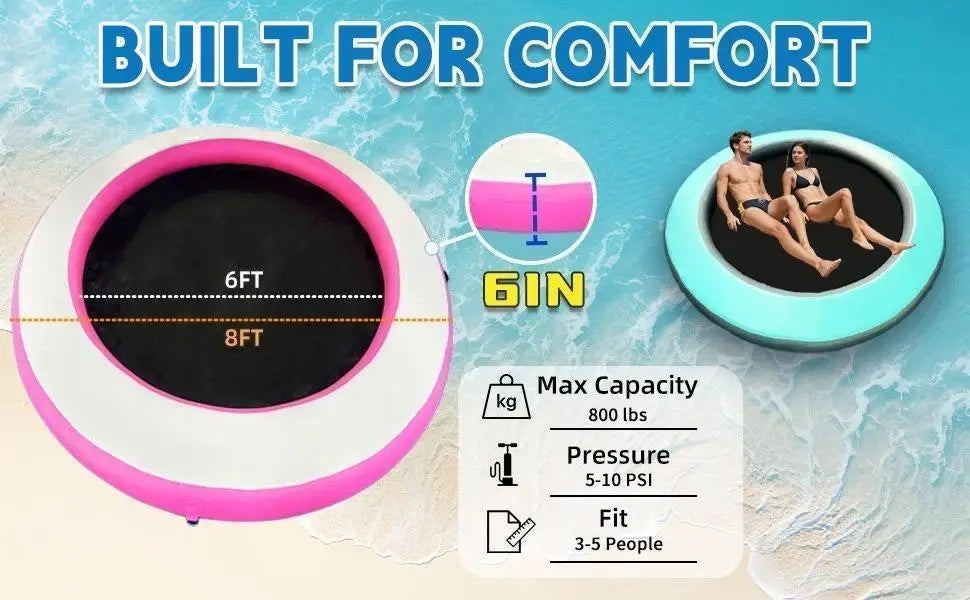 H-Round Floating Ring, 8FT Inflatable Water Hammock Lake Floats for Adults, Inflatable Floating Dock Platform for Lake, Beach,