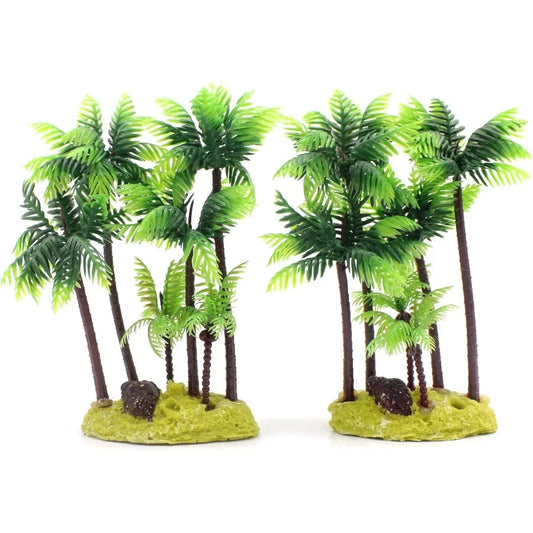 Plastic Coco Tree Aquarium Coconut Plants Palm Tree for Fish Tank Aquarium Decor 2pcs