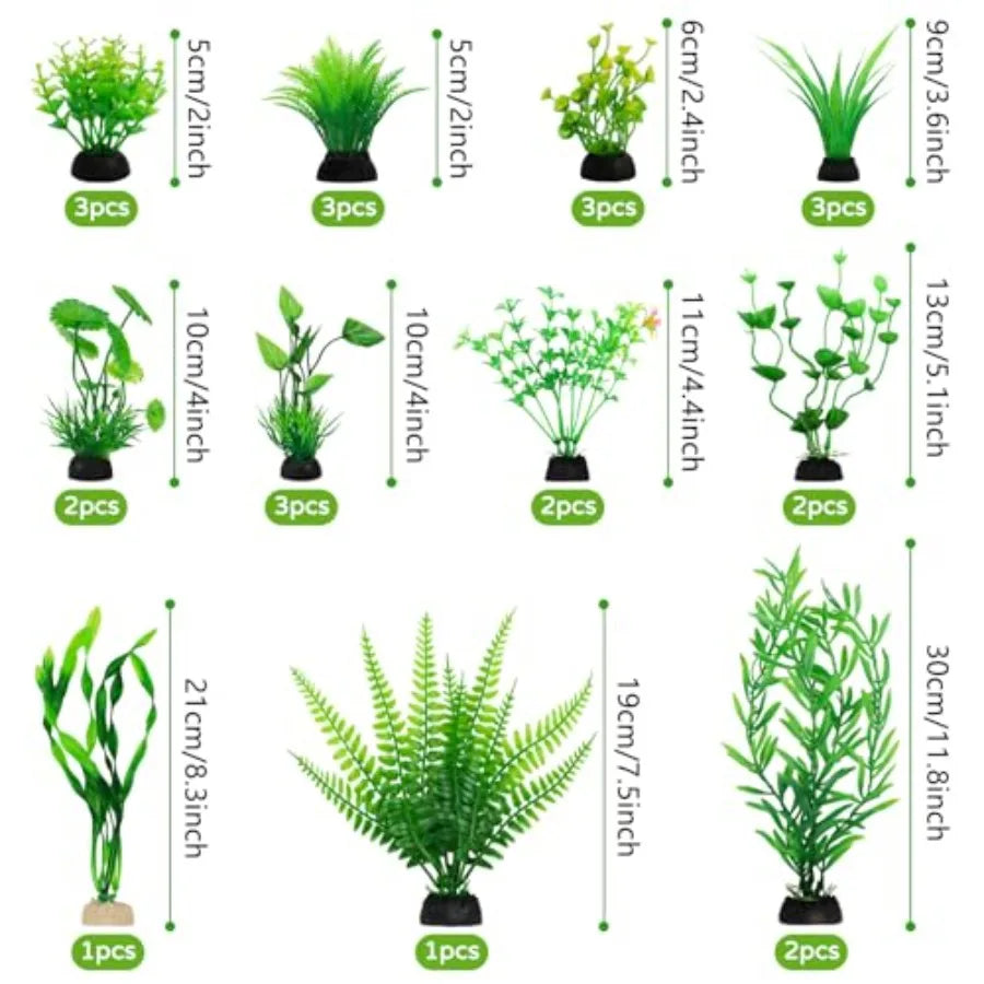 Aquarium Decorations 25pcs Green Plants for Fish Tank Plastic Decor Accessories