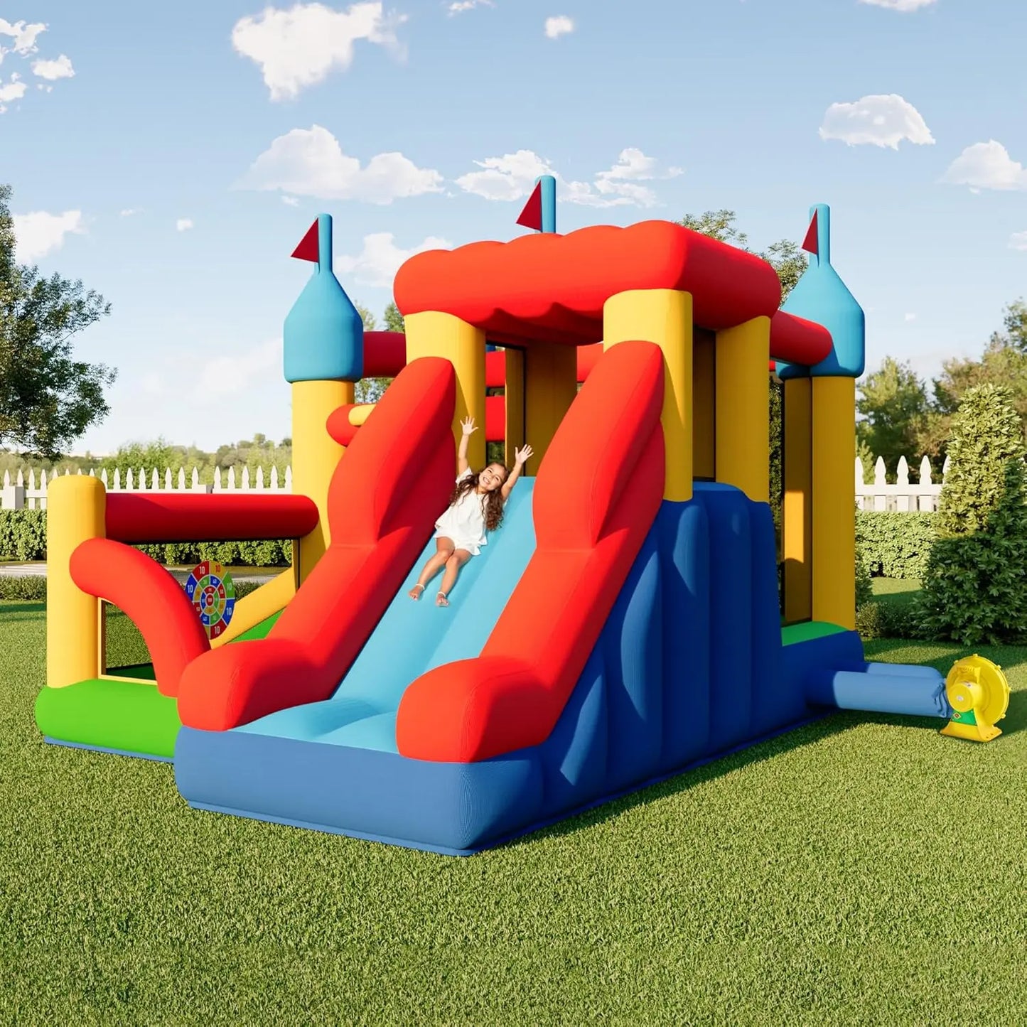 Bounce House, Inflatable Bouncer with Air Blower, Jumping Castle with Slide, Outdoor Indoor Bouncy Castle with Oxford Fabric for