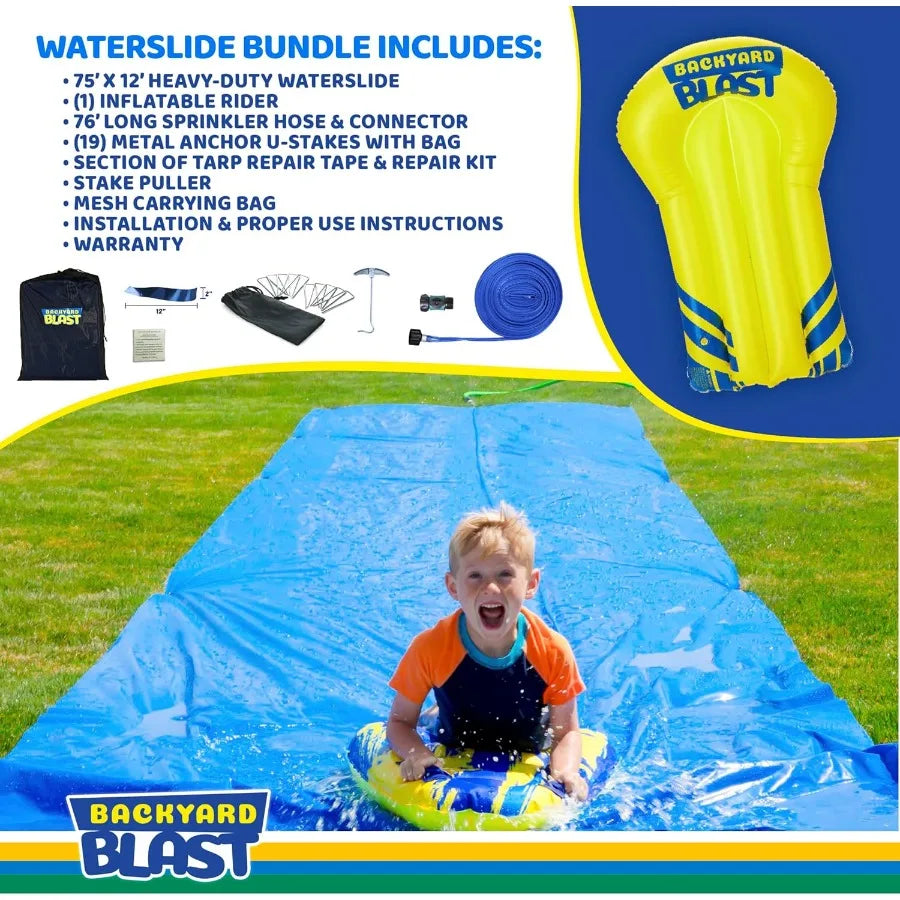 Giant Slip and Slide for Adults and Kids - Heavy Duty Large Slip n Slide Water Slide for Kids Backyard Outdoor Water Play Included