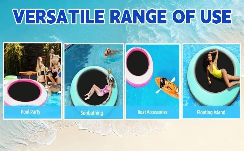 H-Round Floating Ring, 8FT Inflatable Water Hammock Lake Floats for Adults, Inflatable Floating Dock Platform for Lake, Beach,