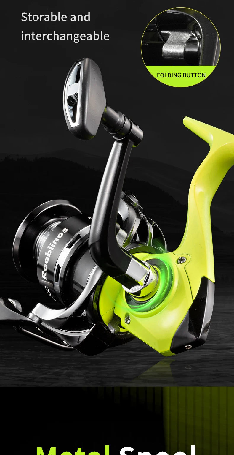 Rooblinos MX Spinning Fishing Reel 5.2:1 Gear Ratio 2+1BB Lightweight Smooth Drag Anti-Reverse for Saltwater Freshwater