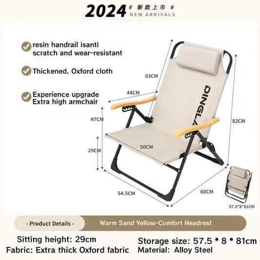 Angle Adjustable Camping Chair with Detachable Pillows,long Camping Chair Fishing Chair Folding for Camping Fishing Hiking