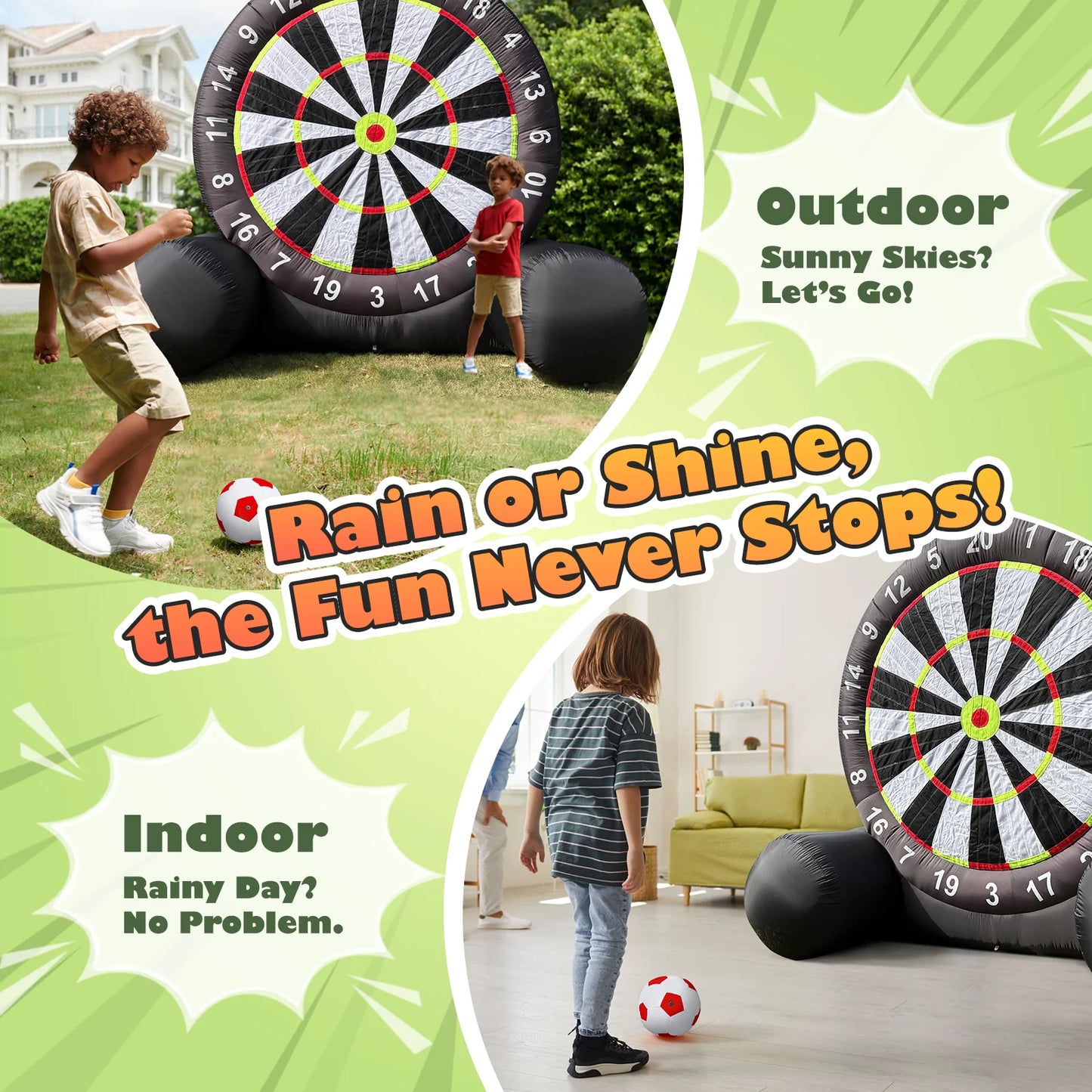 10.8ft Giant Outdoor Inflatable Soccer Darts Board with Soccer Balls & Blower for Kick Dartboard Sport Game(10FT Tall, Black)