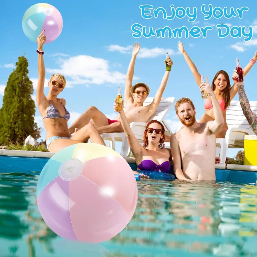 24 Pcs Inflatable Beach Balls Bulk Pastel Color Jumbo Big Macaron Beach Balls for Adults Summer Swimming Pool Water Games Party