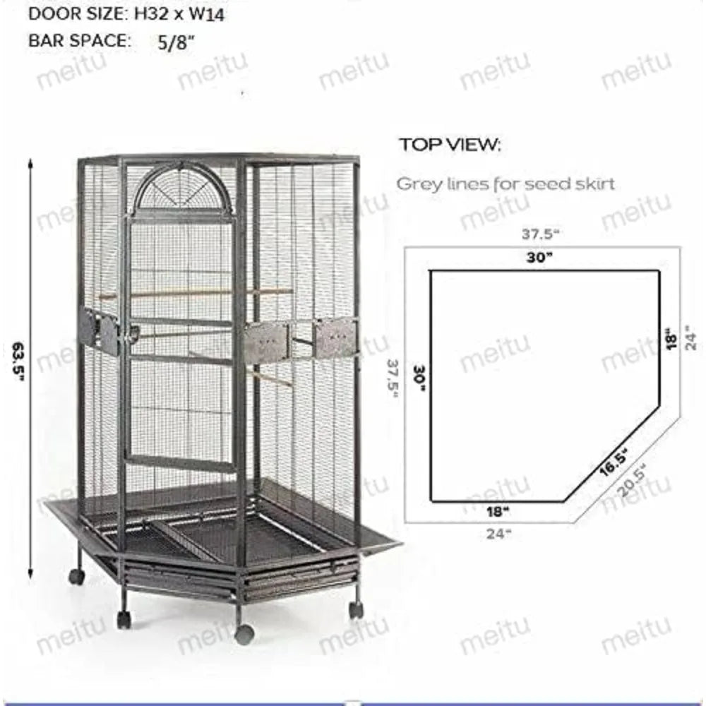Corner Bird Cage for Cockatiel Parakeet Black and White