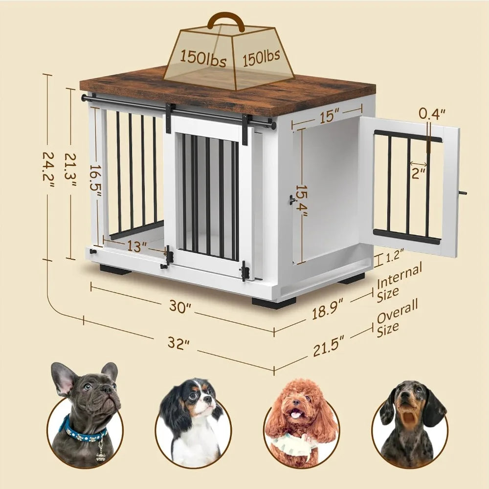 Zakkart Dog Crate Furniture Barn Door for Medium Dogs Up to 40 lbs. - Puppy Kennel w/Thickened Farmhouse Top & Steel Bars - 30''
