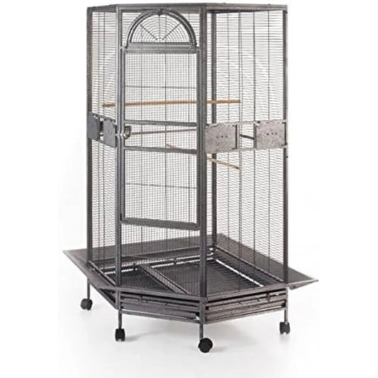 Corner Bird Cage for Cockatiel Parakeet Black and White