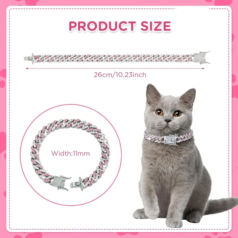 9inch Glitter Dog Collar Pink Silver Diamond Collars Cuban Girl Necklace Puppy Pet Metal Link Chain with Buckle Christmas Pet J
