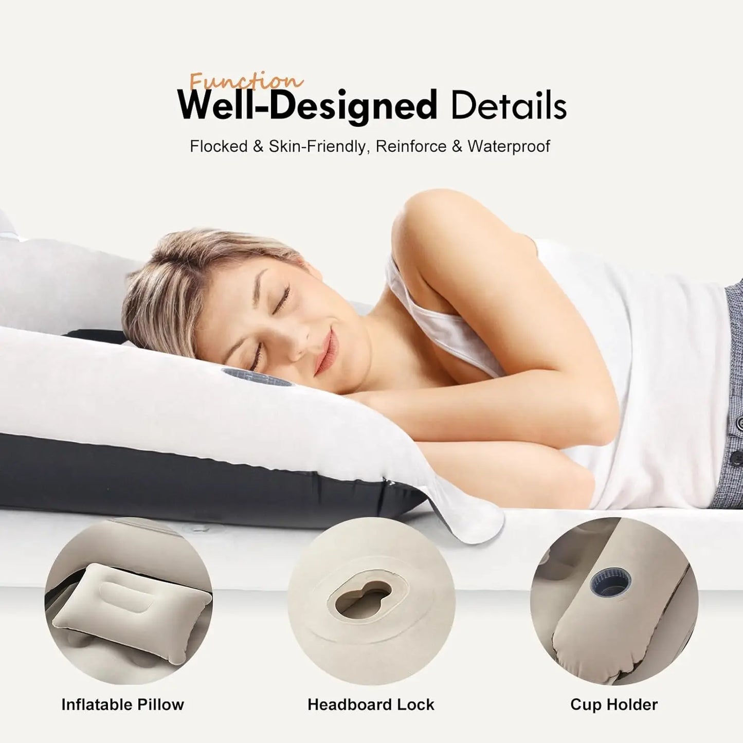 King Size Air Mattress with Headboard and Pump,Blow Up Mattress Inflatable Bed with Pillows