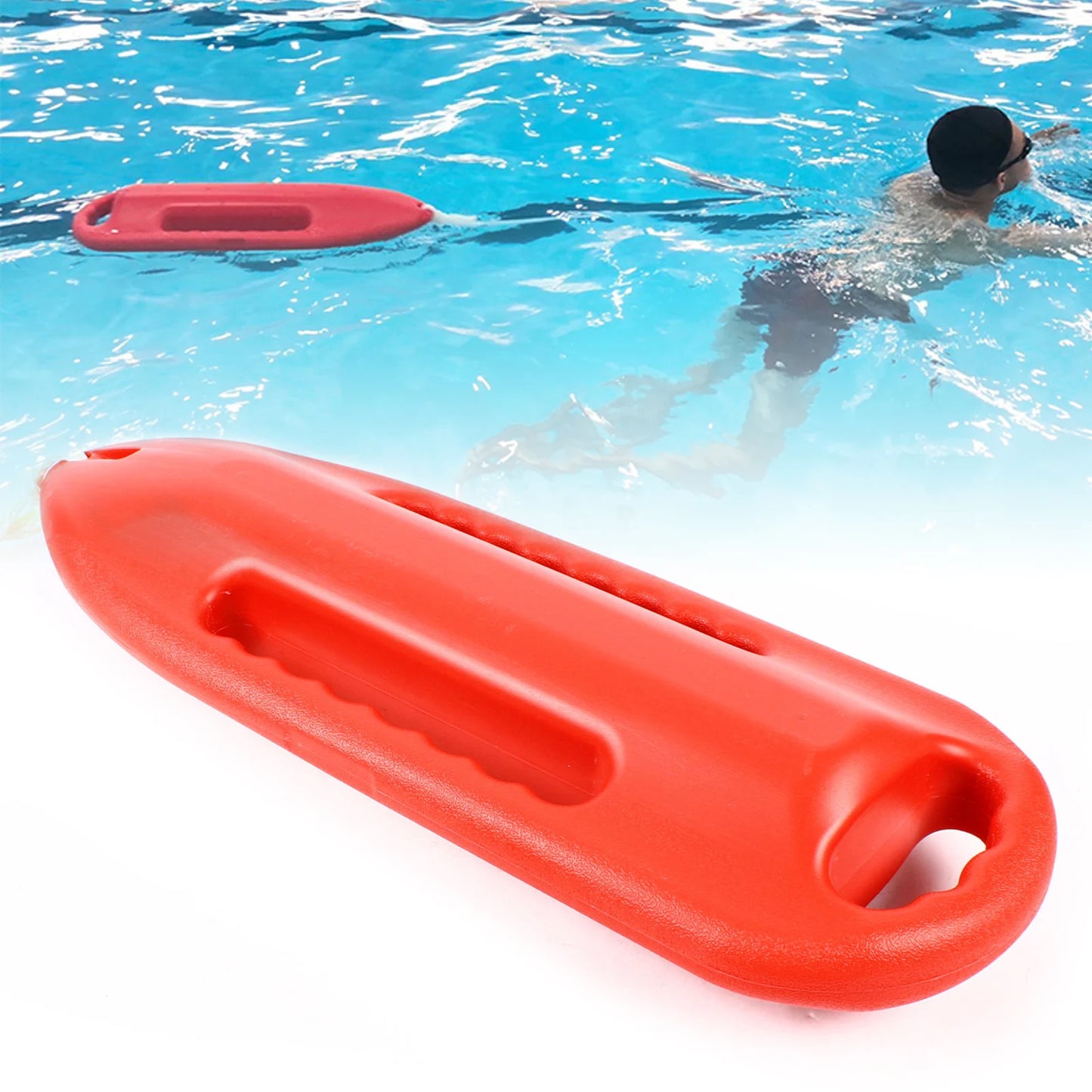 Portable 3-Handle Swimming Rescue Buoy Orange with 5.25ft PE Rope Adjustment Buckle for Open-Water&Multi-person Rescue
