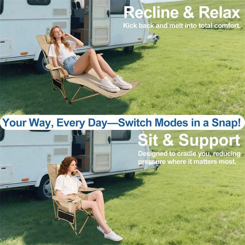 1 PCS 4 Position Adjustable Camping Chair With Footrest Portable Folding Chair For Outdoor Fishing Beach Travel Picnic Relax