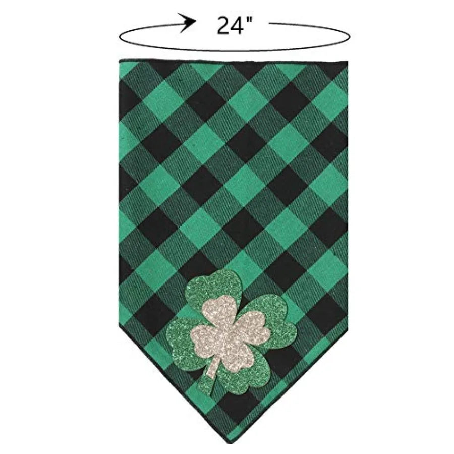St Patricks Day Dog Bandanas with Shamrock AppliquesPlaid Pet Dog Puppy Holiday arf