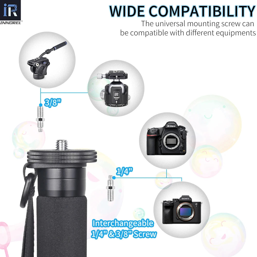 INNOREL RM285C/RM325C Professional Travel Carbon Fiber Camera Monopod for Canon Nikon Sony DSLR Camera Video Camcorder 5-Section