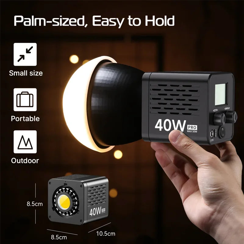 Ulanzi L023 40W Pro Portable LED Video Light Bi-Color COB Photographic Studio Light 2500K-6500K 3400mAh for Video Live-streaming