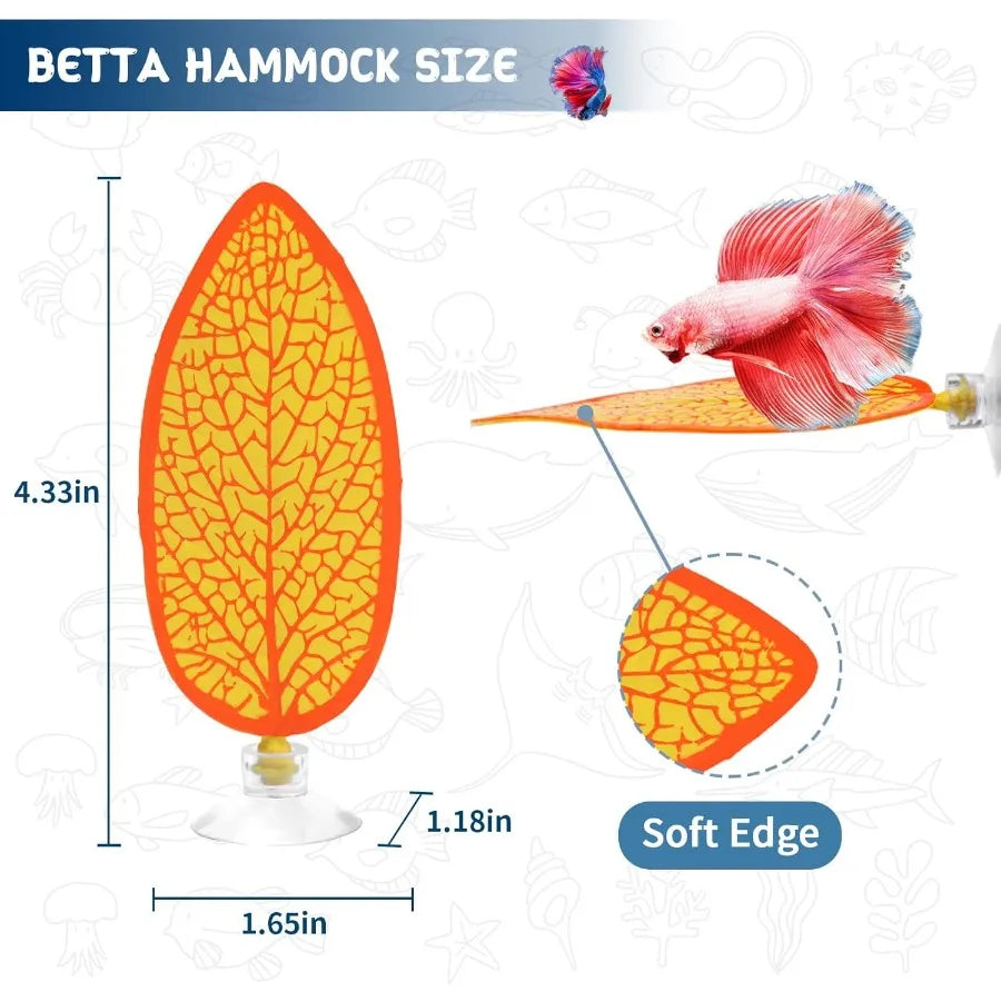 Aquarium Decorations Cave Rock with Betta Hammock for Fish Tank Accessories Small Fish Hideout Decor Stone and Leaf for Betta P