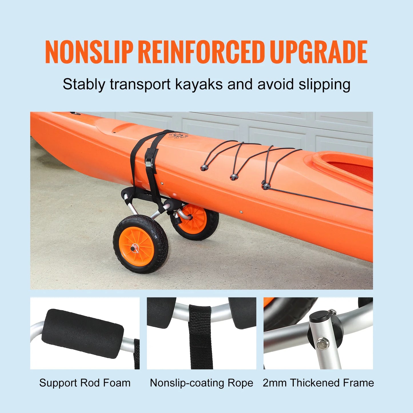 SucceBuy Kayak Cart 250lbs Foldable Canoe Trolley Cart with 10'' Tires Support Foot for Paddleboards Float Mats Jon Boats