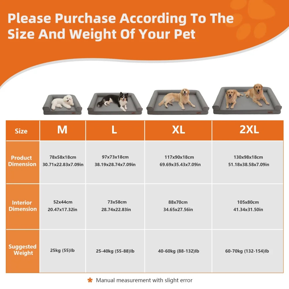 M-XXL Orthopedic Dog Bed Bolster Microfiber Leather Pet Dog Sofa Waterproof Couch Calming Bed with Removable Cover Easy Clean