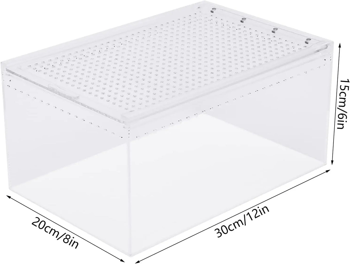 Magnetic Acrylic Large Enclosure 2.5 Gallon, 12x8x6 Inch Reptile Breeding Box Terrarium Cage Clear Acrylic Reptile Feeding Box