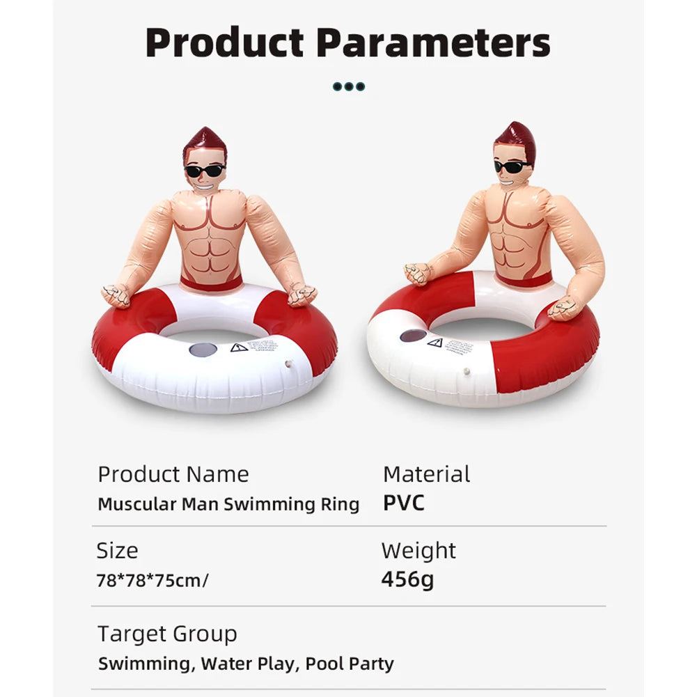 Muscle Men Inflatable Swim Ring Leakproof Swimming Rings Floaties with Cup Holder Funny Pool Rings Pool Accessories