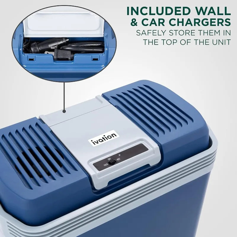 Ivation Electric Cooler & Warmer with Handle | 24 L Portable Thermoelectric Fridge | 110V AC Home Power Cord & 12V Car Adapter