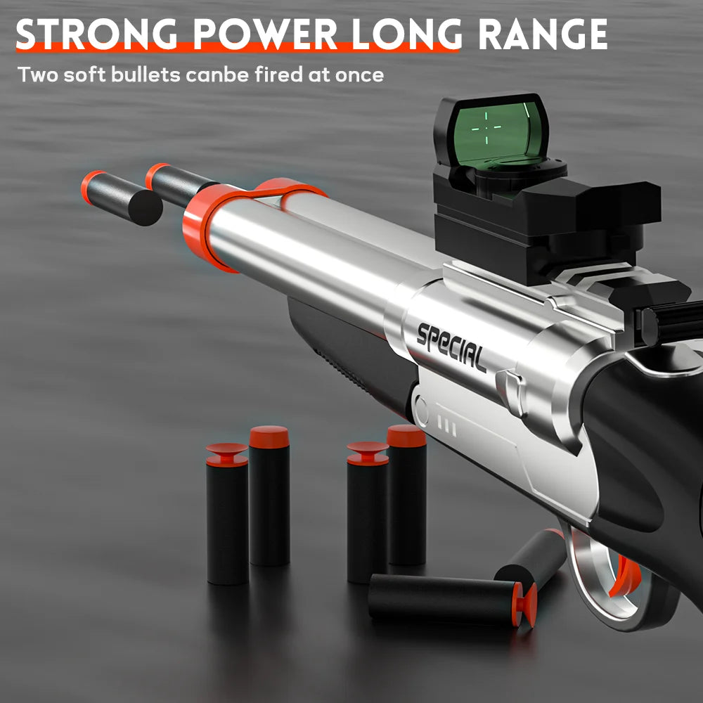 Toy Gun Soft Bullets,Rifle Short Double Barrel Shotgun Toys Foam Blasters with EVA Darts, Shooting Games Education Toy Model