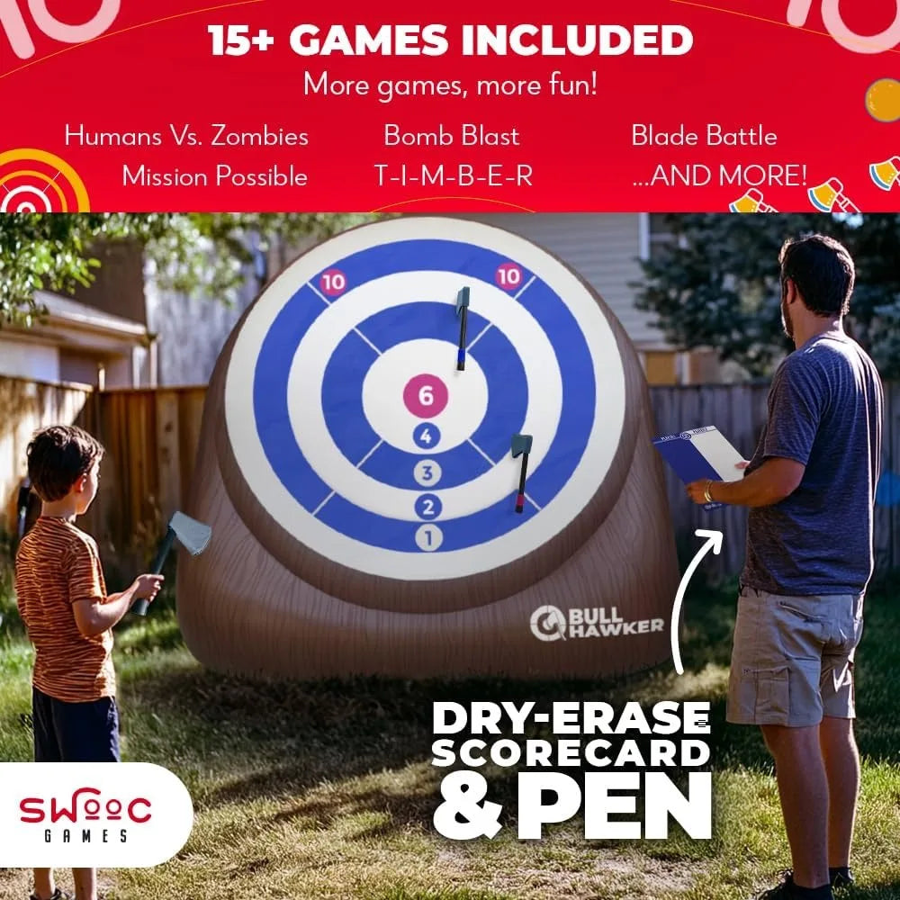 Games - Bull Hawker™ | Giant Axe Darts (Over 6ft Tall) w/ 15+ Games | Axe Throwing Game for Backyard w/Air Pump | Outdoor Games
