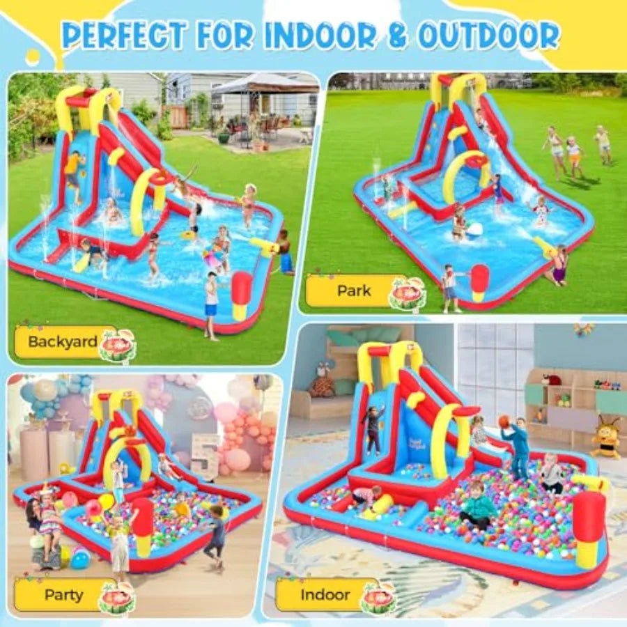 13x10FT Giant Inflatable Water Slide Obstacle Course for Kids w/Long Slide, Deep Pool, Climbing Wall, Boxing Game, Basketball Ri