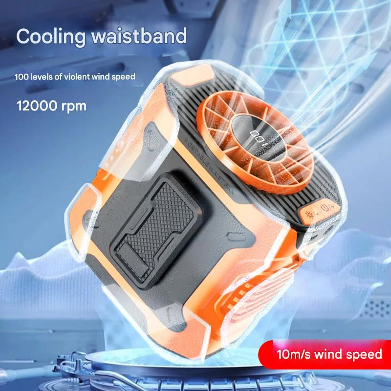 Portable Mini Waist Clip Fan, Rechargeable, Wearable Belt Fan for Hiking, Fishing, Camping, Strong Cooling