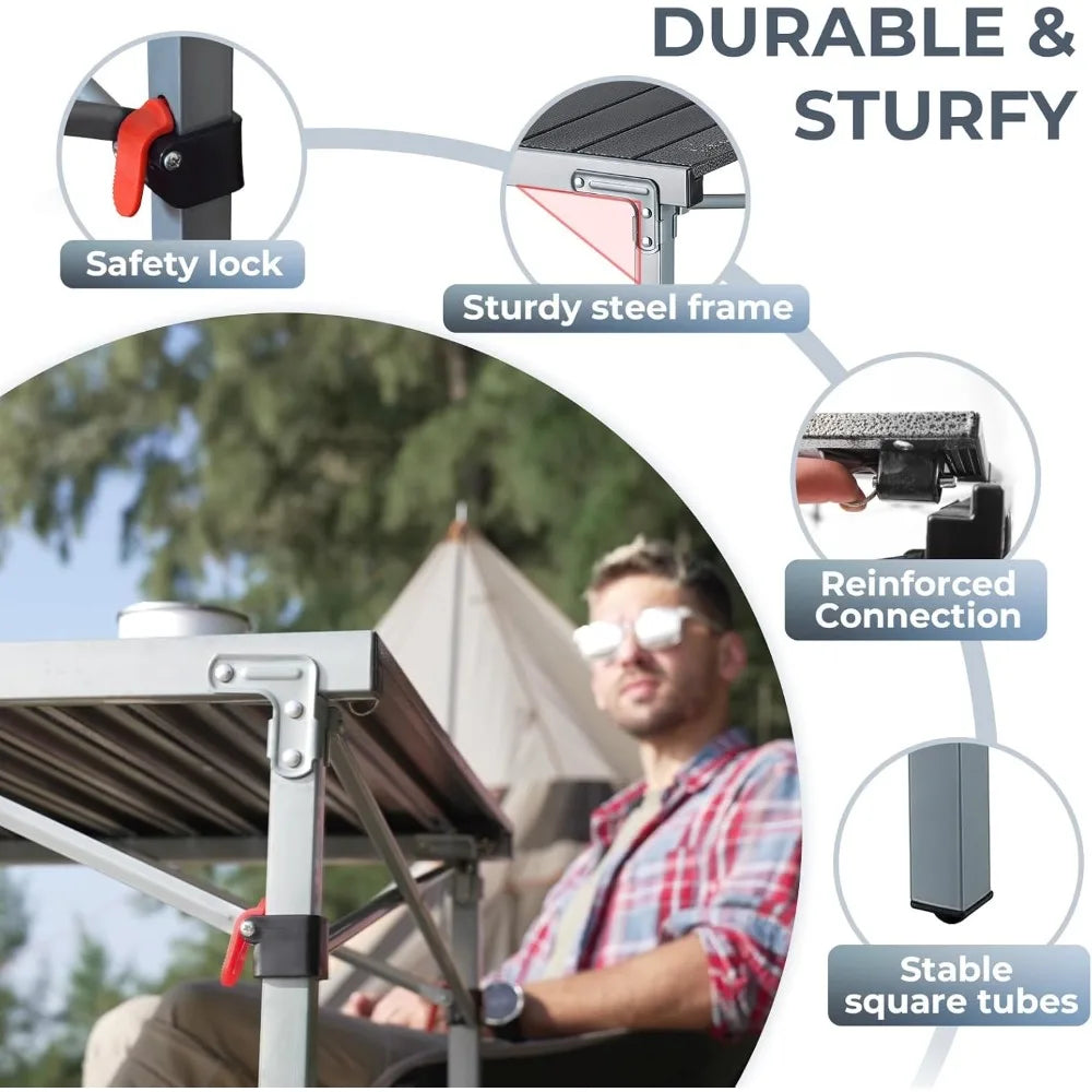 Aluminum Folding Portable Lightweight Roll Table for Camping, Picnics, Barbecues, Backyard Parties, Indoor and Outdoor Use