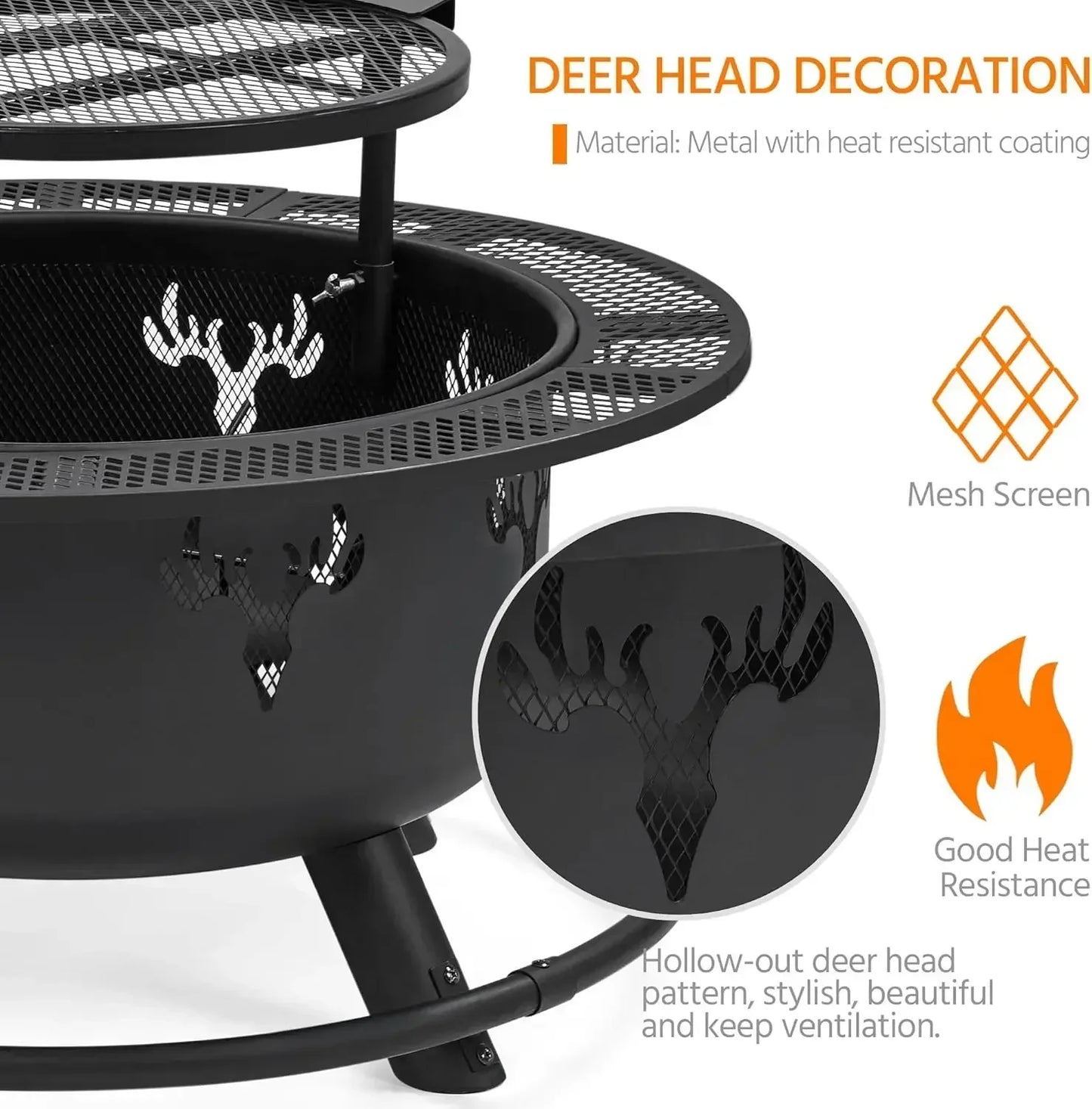 32in Fire Pit Outdoor Wood Burning Firepits Outdoor Fireplace Poker Fire Bowl for Camping, Backyard, BBQ, Garden, Bonfire