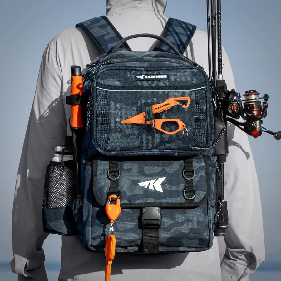 BaitSpace 50L Fishing Tackle Backpack with Removable Bait Binder 2 Rod Holders Durable Storage for Fishing Gear and Equipment I