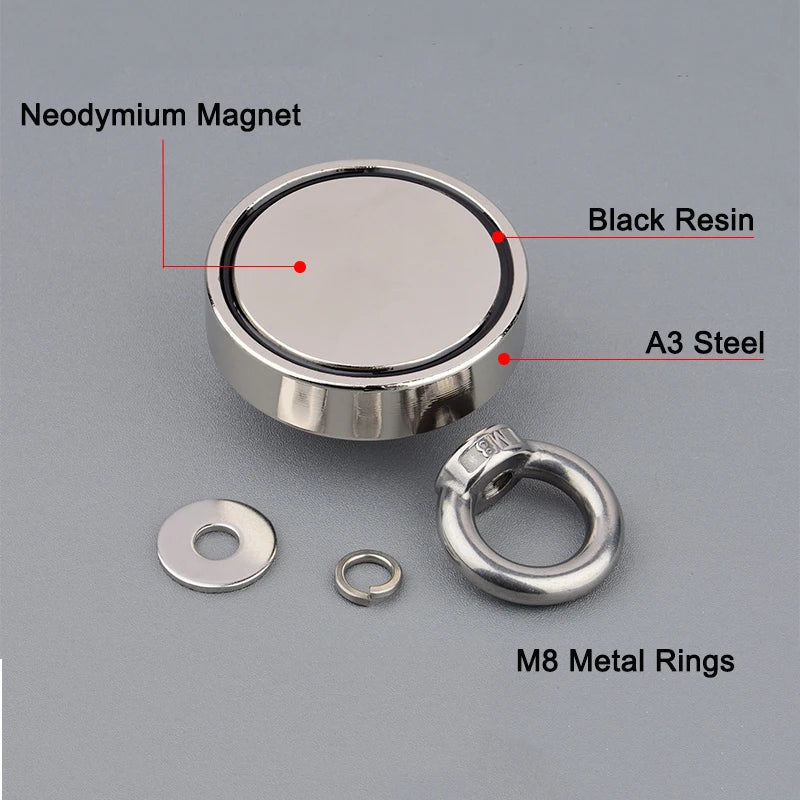 120KG/220KG /300KG/400KG/500KG Salvage Magnet Large Neodymium N52 Magnets Magnet Strong Fishing Magnet with Rope Gloves Bag