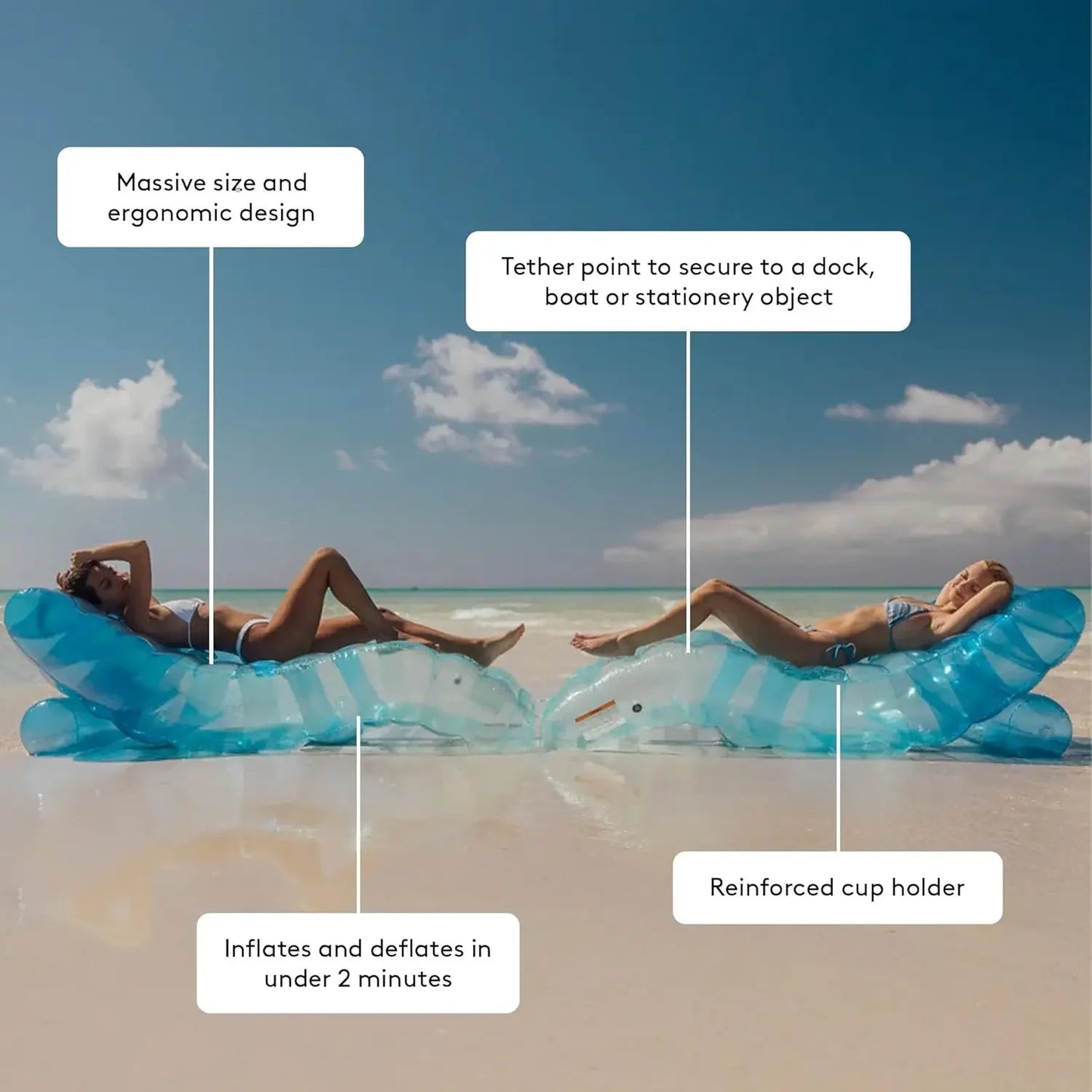 Giant Inflatable Luxury Tri-Color Blue Chaise Lounger, Chair Pool Float for Adults, Perfect for a Summer Pool Party, Bundle