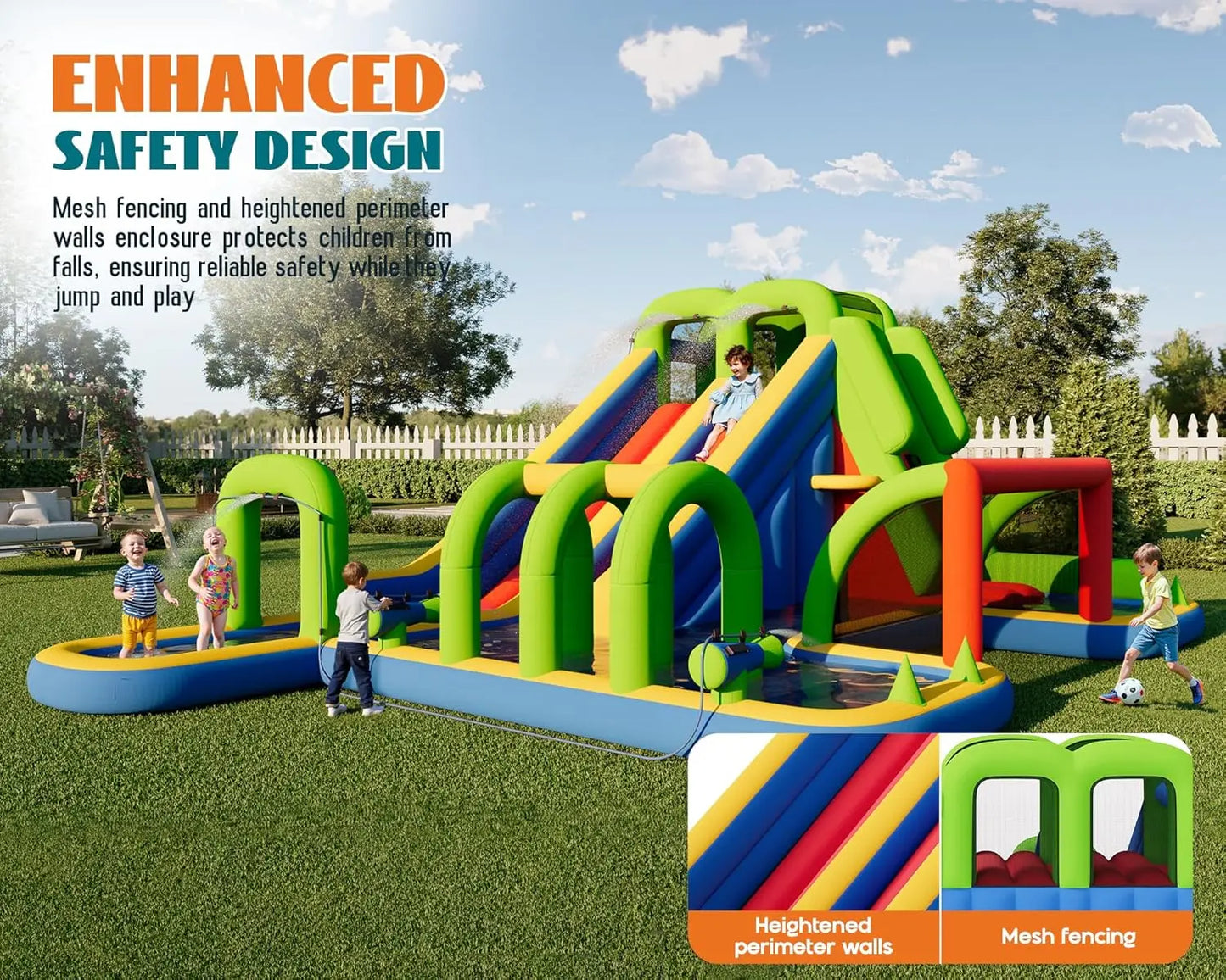 Bounce House, Inflatable Bouncer with Air Blower, Jumping Castle with Slide, Outdoor Indoor Bouncy Castle with Oxford Fabric for