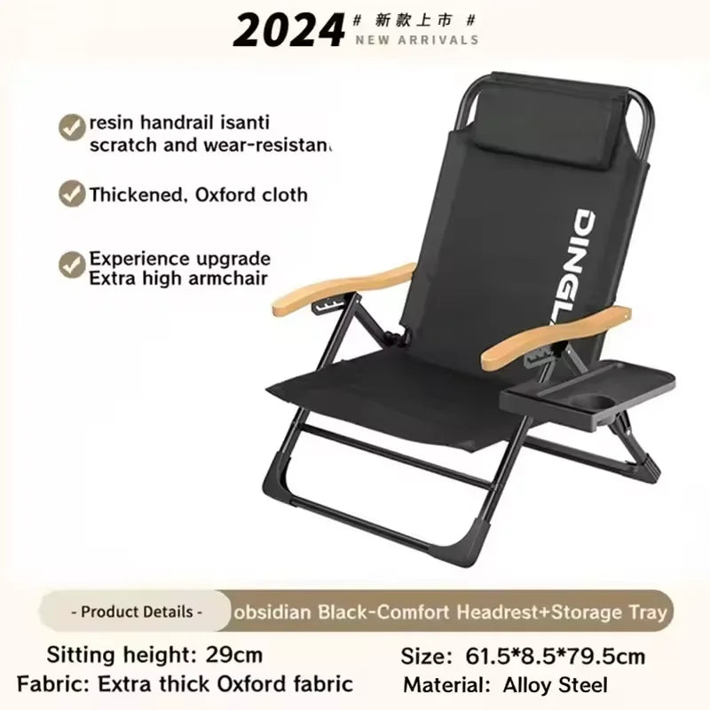 Angle Adjustable Camping Chair with Detachable Pillows,long Camping Chair Fishing Chair Folding for Camping Fishing Hiking