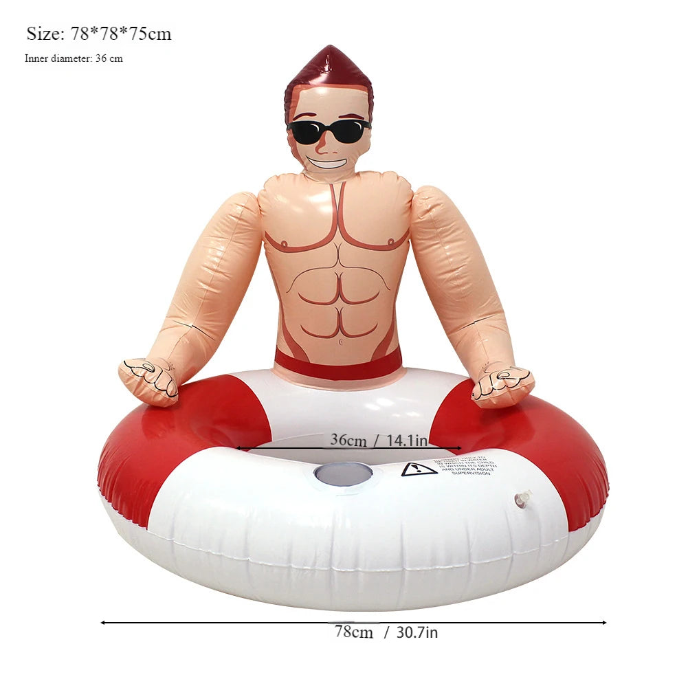 Muscle Men Inflatable Swim Ring Leakproof Swimming Rings Floaties with Cup Holder Funny Pool Rings Pool Accessories