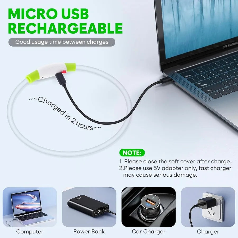 Led Dog Collar Waterproof Lighted Pet Collar Rechargeable for Night TPU Cuttable Light Up Doggie Collar for Small Medium Large