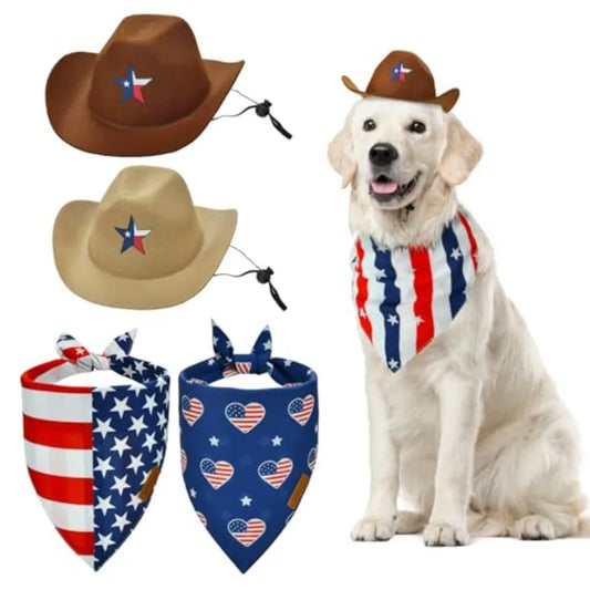 4th of July Pet Dog Costume Dog Cowboy Hats with Star Décor Independence Day Dog Bandas with Aan Flag Pattern 4th July Pet Hat